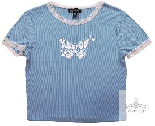 new Look csipkés kék póló 152-158-as
